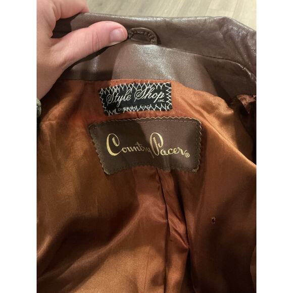 Vintage Womens Long Leather Suede Patchwork Trench Coat Size 16 Western Cowboy - Picture 11 of 13